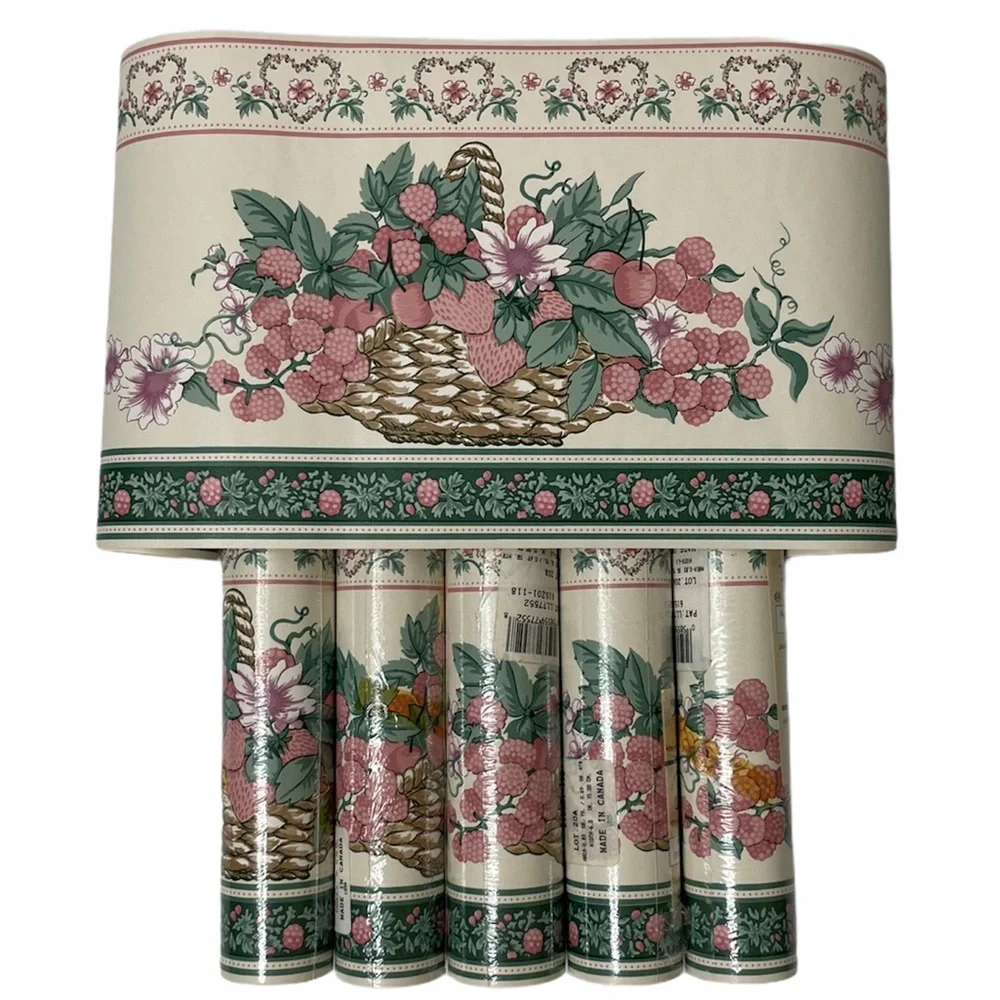Wall Border Wallpaper Strawberry Floral Flowers Basket Farmhouse Cottage 6 Rolls